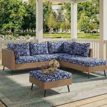 hyha - Fundas de cojín estampadas para sofá fundas de sofá con estampado floral lavables para sofá de 2 cojines fundas de cojín elásticas para exteriores para muebles de patio con parte inferior - Azul marino - Ver 3