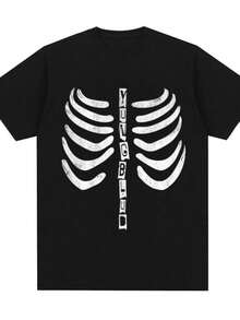 playeras de mujerYungblud Skeleton T Shirt Men Women Clothing Fashion Punk Rock Short Sleeve T-shirts Summer Casual 100 Cotton Oversized T-shirt - Negro - Ver 1