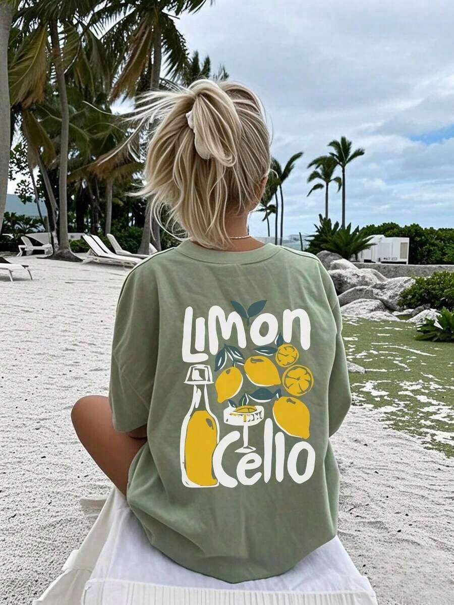 Women's Short-Sleeved T-Shirt With Round Neck And "More Love Please" Heart Print, Aesthetic And Cute For Everyday Wear, Suitable For Valentine's Day, Summer Outings And Urban Style, White Color. - 橄欖綠 - 查看 1