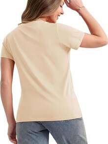 Soft, 100% Cotton Women's Plus-Size T-Shirt With A "Shhh" Print, Casual Style, And Relaxed Fit. Breathable Cotton T-Shirt That Goes With Everything-Great! - 杏色 - 查看 2