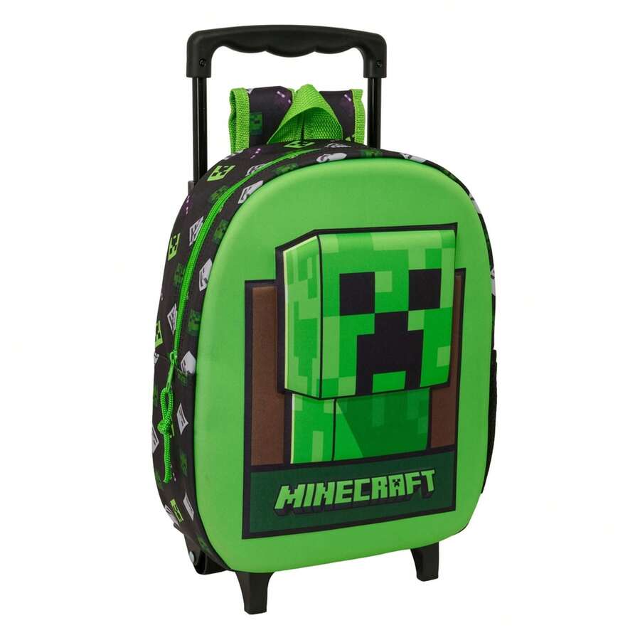 Safta | School Backpack With Wheels Minecraft For Boys And Girls, 3D Trolley Backpack With Padded Shoulder Straps And Side Bottle Pocket, One Size, Molded Front - Option 3 - View 1