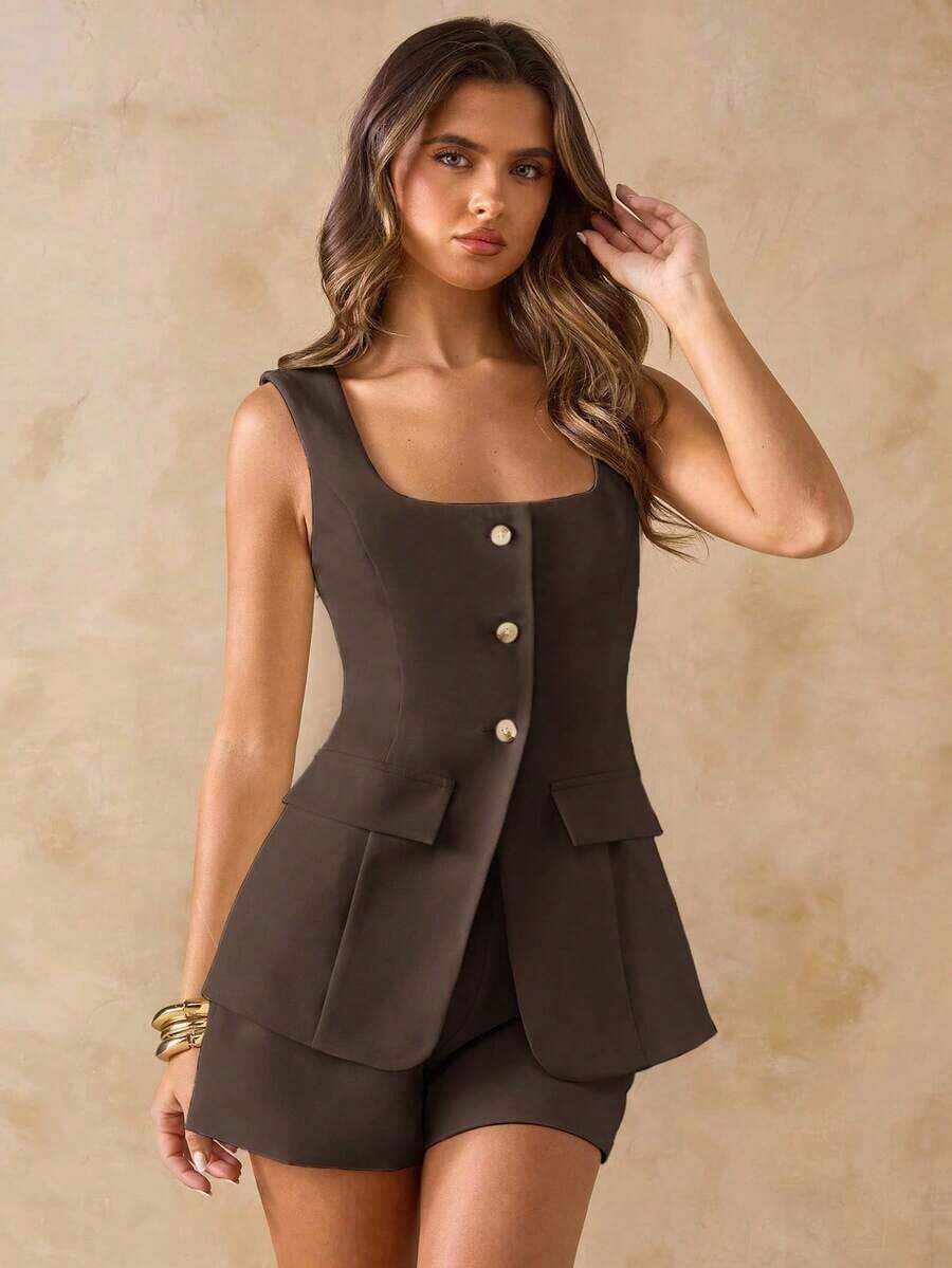 Conjunto de dos piezas para mujer para uso diario - Café integral - Ver 1