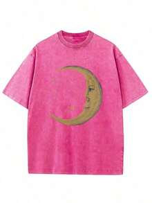 WOCKYYE  230g Washed, Moon And Stars Accompanied By Printed-Shirts, High-Quality Batik Cotton Vintage Fashion-Shirts, Beach Essential, Men's Summer-Shirts, Holiday Gifts, Gifts. - 玫紅色 - 查看 1