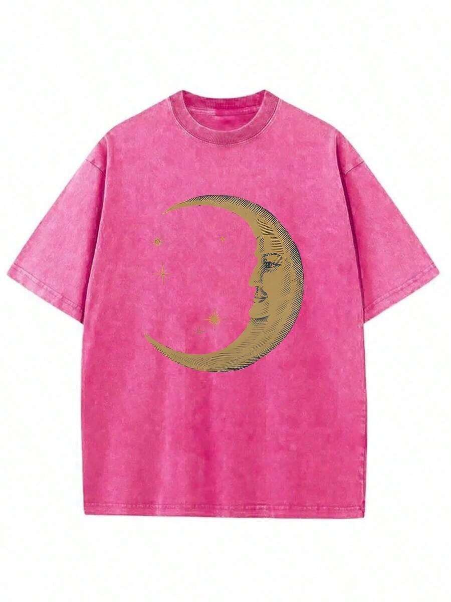 WOCKYYE 230g Washed, Moon And Stars Accompanied By Printed-Shirts, High-Quality Batik Cotton Vintage Fashion-Shirts, Beach Essential, Men's Summer-Shirts, Holiday Gifts, Gifts. - 玫紅色 - 查看 1