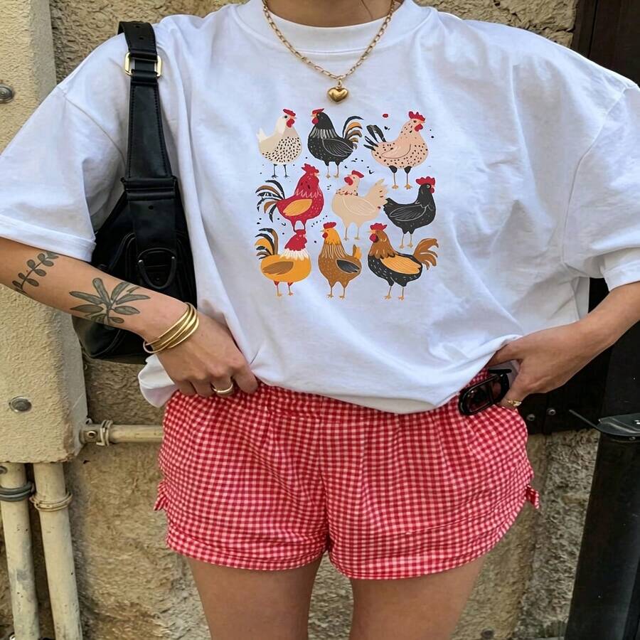 Cute Daily Casual Graphic T-Shirt 100% Cotton Oversized Soft Breathable Casual Crewneck Short Sleeve Top Aesthetic Daily Fashion Lovers Casual Wearers Basic Vintage Minimalist Style Gift Givers Holiday Gift - 白色 - 查看 1