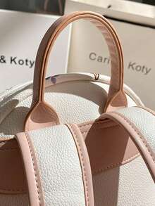 Carit & Koty 1pc Women's Fashion Backpack, PU Leather Material, With Adjustable Shoulder Straps And Multiple Compartments, Suitable For Daily Commute And School - White - View 8