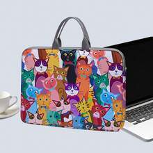 [ 1 Túi đựng laptop ] Túi đựng laptop họa tiết mèo, kiểu túi xách, chất liệu vải, phù hợp với laptop 14 inch, túi đựng laptop mềm, túi đựng máy tính bảng kiểu cặp tài liệu, túi đựng laptop có khóa kéo, túi đựng laptop cố định - Nhiều màu - Xem 2