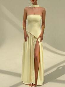 Elegant Solid Color Spaghetti Strap Wedding Dress - Yellow - View 3