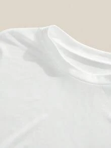 BASICS 2 piezas Top de tirantes recortado de color liso casual y top corto de manga corta holgado y transparente de malla con cuello redondo - Blanco - Ver 7