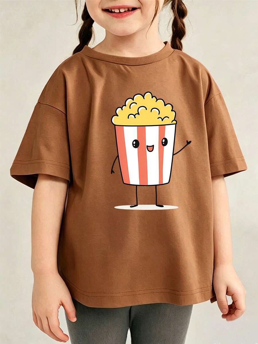 Camiseta de vestir infantil con patrón impreso manga corta - Marrón - Ver 1