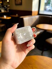 1 chiếc ốp bảo vệ Apple Series đính đá lấp lánh, ốp tai nghe vuông sang trọng có móc treo, tương thích với Apple 1/2, Pro, 3, Pro 2, 4, Pro 3. - Bạc - Xem 4