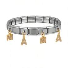 1 chiếc vòng tay thời trang cổ điển bằng thép không gỉ mạ vàng và bạc, đính đá Cubic Zirconia tổng hợp, khắc chữ "MAMA", vòng tay vuông kiểu mô-đun, thích hợp cho nữ dự tiệc và đeo hàng ngày. - Bạc - Xem 6