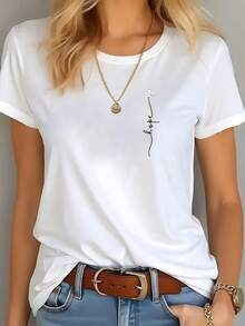 Women's Casual Short Sleeve T-Shirt For Spring And Summer - [White] - View 6