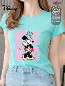 Women's T-Shirt Made Of 100% High-Quality Cotton. This T-Shirt Guarantees Exceptional Softness To The Touch, A Round Neck With A "Disney Minnie Mouse Retro Typography" Print, And Short Sleeves. - 水 - 查看 1