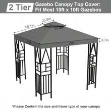 Toldo de repuesto de 3 x 3 metros, cubiertas de cenador emergente de doble capa con 12 velcros, nailon impermeable y protector UV, refugio al aire libre para parrilla, patio, evento - Gris - Ver 2