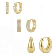 3Pairs Small Chunky Hoop Earrings For Women Hypoallergenic Earrings Set For Sensitive Ears Huggie Hoops Earring Stacks For Multiple Piercing Jewelry - Gold - View 10