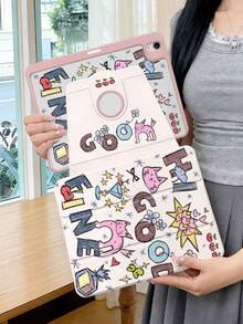 One Item: Tri-Fold Rotating Stand Acrylic Case Compatible With IPad, Cute Cat Graffiti Style, Full Coverage, Non-Magnetic Shockproof, Suitable For 11th Generation/10th Generation/Air 2026/Pro 11/13-Inch Cases. Perfect For Students/Office Workers/Daily Commuters. - Pink - View 4