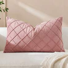 1/2 vỏ gối trang trí xếp ly hình kim cương màu hồng sen (không bao gồm ruột gối), chất liệu nhung màu trơn thời trang, mềm mại, thích hợp trang trí nhà cửa, ghế sofa, giường, phòng ngủ, làm quà tặng, trang trí ngày lễ, mọi mùa. - Bụi hồng - Xem 8