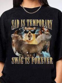 Sad Is Temporary Swag Is Forever T-Shirt, Funny Capybara Meme Teeblusas para mujer playeras de mujer vestidos casuales para mujer - Negro - Ver 6