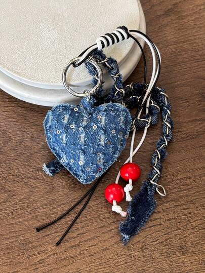 Niche Heart Sequin Beaded Phone Lanyard, Suitable For Car Key Pendant, Bag Charm