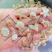 35/60 Pcs Ocean Style Beads, Shell Beads Conch Seahorse Pentagram Shapes. DIY Spacer Beads For Jewelry, Bracelets, Hair Decor, Phone Case & Crafts - White - View 2
