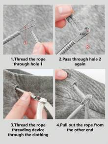 1/2/4Pcs Spring-Loaded Flexible Drawstring Threader Tool - 2-In-1 No Sew Waistband Stringer & Elastic Band Inserter, Quick Drawstring Replacement, Bendable Stainless Steel Guide, Universal For Hoodies Pants Sweatpants Skirts Jackets - A - View 6