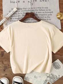 Versatile Solid Color Casual T-Shirt With Round Neck And Short Sleeves, White For Summer - 卡其色 - 查看 2