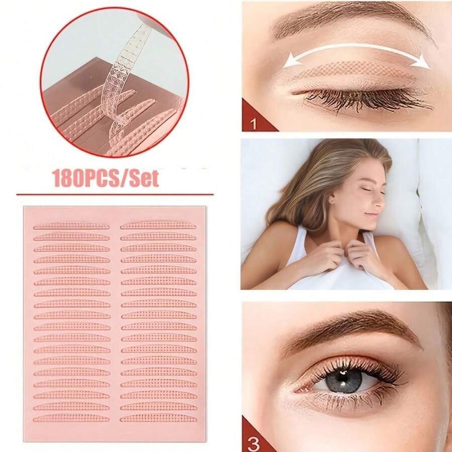 180pcs Invisible Eyelid Tapes With Tools - Designed For Nighttime Sleep - Ultra-Thin & Comfortable - Invisible & Natural - Seamless Fit - Strong Support - Suitable For Beginners - Can Be Used With Cosmetics, Makeup Tools, Gifts, Women's Gifts, Christmas Gifts, Giveaways, Travel Supplies, Bargain Items, Travel Essentials - Multicolor - View 1