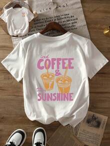 Camiseta Estampada para Mujer - Camiseta Casual de Manga Corta y Cuello Redondo en Blanco con Gráfico de Café Helado y Sol. Corte Relajado para Todas las Estaciones, Perfecta para Uso Diario y Atuendos de Vacaciones (Lavable aáquina). - Blanco - Ver 7