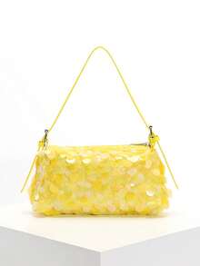 Túi xách nữ PVC đính sequin kiểu baguette mới về, túi đeo chéo tiện dụng, túi dự tiệc/đám cưới. - Vàng - Xem 2