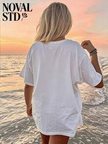 1 Piece Of Women's Short-Sleeved T-Shirt With "Don't Be Crabby" Print, Casual Street And Vacation Style, Loose Fit, Multifunctional, White, Round Neck, Fashionable T-Shirt For Everyday Wear, Suitable For Daily Use. 180g 100% Cotton. - 白色 - 查看 2