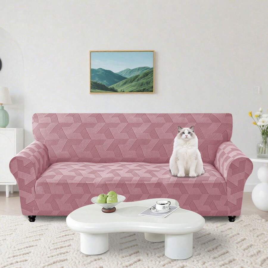 YSTYLE 1/2/3/4 Seater Stretch Sofa Cover With Armrests Modern Thick Polyester Stain Resistant Non-Slip Washable Sofa Slipcover For Living Room Office Hotel - Baby Pink - View 1