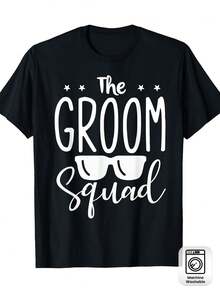 Camiseta para Hombre "Team Groom" - Camiseta Negra Casual con Patrón de Estrellas, Adecuada para Fiestas de Boda, Lavable a Máquina, Camisetas para Novios - Negro - Ver 8