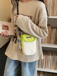 2026年新作韓国版かわいい笑顔の携帯バッグぶつかり色軽量シンプルデザイン日常使いに便利なショルダーバッグ&斜め掛け可能なミニバッグ - 白黄色 - チェックする 11