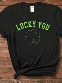 Good Luck T-Shirt, St. Patrick's Day T-Shirt, Green T-Shirt With Irish Shamrock, Irish Lucky T-Shirt, Breathable And Comfortable. - 黑色 5 - 查看 6