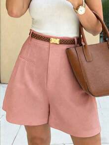 Pantalones cortos versátiles de unicolor para mujer - Rosa Pálido - Ver 3
