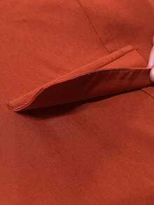 Conjunto de 2 piezas de chaleco sin mangas naranja con hebilla metálica y bolsillos falsos, que ciñe la cintura + falda larga plisada de talla grande para primavera/verano - Naranja - Ver 8