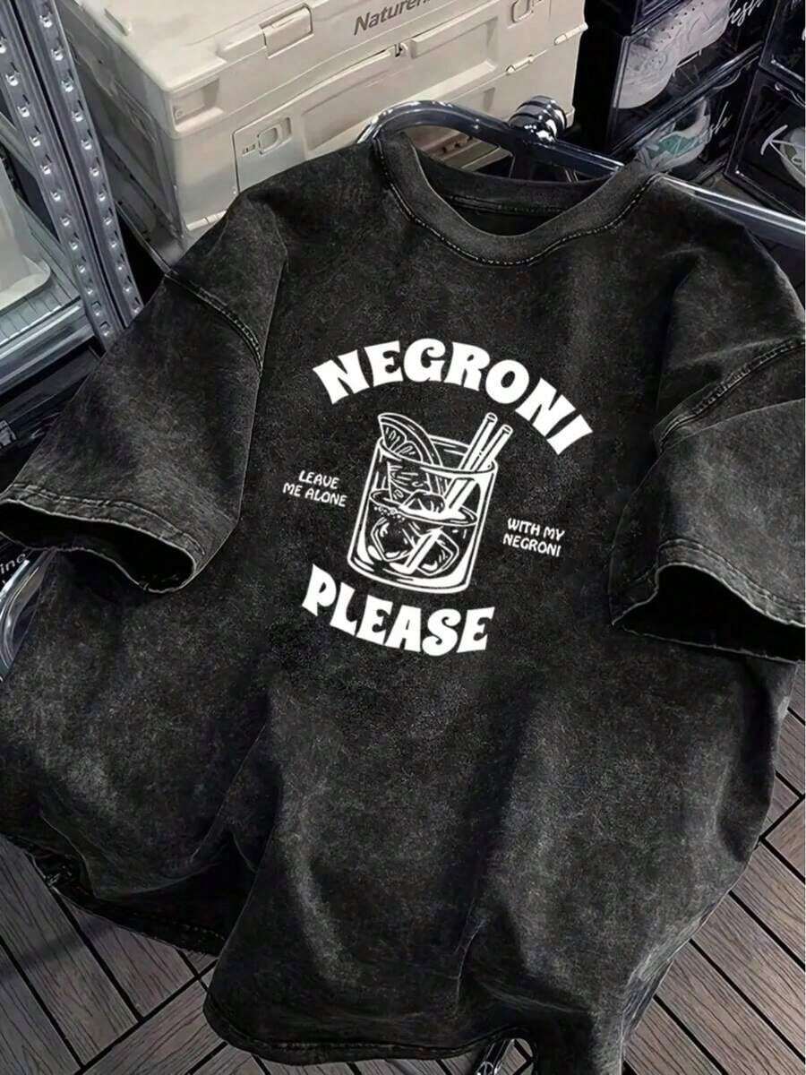 Camiseta de manga corta negra lavada de estilo vintage puro, de 230 g de peso - Talla grande para hombres y mujeres, con corte holgado y diseños retro fáciles de imprimir. Esta camiseta de manga corta con cuello redondo grande es adecuada para uso unisex al aire libre y casual en verano. AQQS - Negro - Ver 1