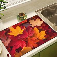 1pc Maple Leaf Pattern Printed Absorbent Dish Drying Mat, Espresso Machine Countertop Absorbent Mat, Sink Drain Mat, Soft Faucet Absorbent Mat, Sink Cup Mat, Home Decor, Kitchen & Bathroom Accessories - Multicolor - View 10