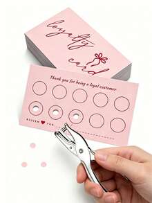 50pcs Pink Bow Print Loyalty Punch Cards, Blank Customer Reward Cards For Small Business, Boutiques, Coffee Shops, Beauty Salons And Retail Stores - Loyalty Card - View 1