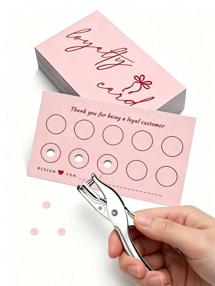 50pcs Pink Bow Print Loyalty Punch Cards, Blank Customer Reward Cards For Small Business, Boutiques, Coffee Shops, Beauty Salons And Retail Stores - Loyalty Card - View 1