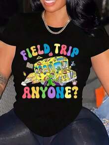 2026 Nuevos productos de gran : Camiseta de mujer con cuello redondo, Camiseta "¿Alguien para una excursión? ", Camiseta para viajes escolares, Camiseta "Magia de maestros en el autobús escolar", Camiseta para maestros en el Día de Campo, Camiseta "Cinturones de  para todos", Camiseta "Frizzle", Camiseta de maestro, Camisetas gráficas para mujer, Camiseta gráfica de algodón cómoda, Esenciales de vestuario fáciles de combinar. - Negro - Ver 5