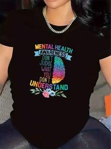 Y2K Mental Health Awareness T-Shirt With A Colorful Design Featuring A Brain And A Powerful Message: "Don't Judge What You Don't Understand." Perfect For Expressing Your Support And Unique Style, Ideal For Young People Who Value Mental Health And Modern Fashion. ABYS - 黑色 - 查看 7
