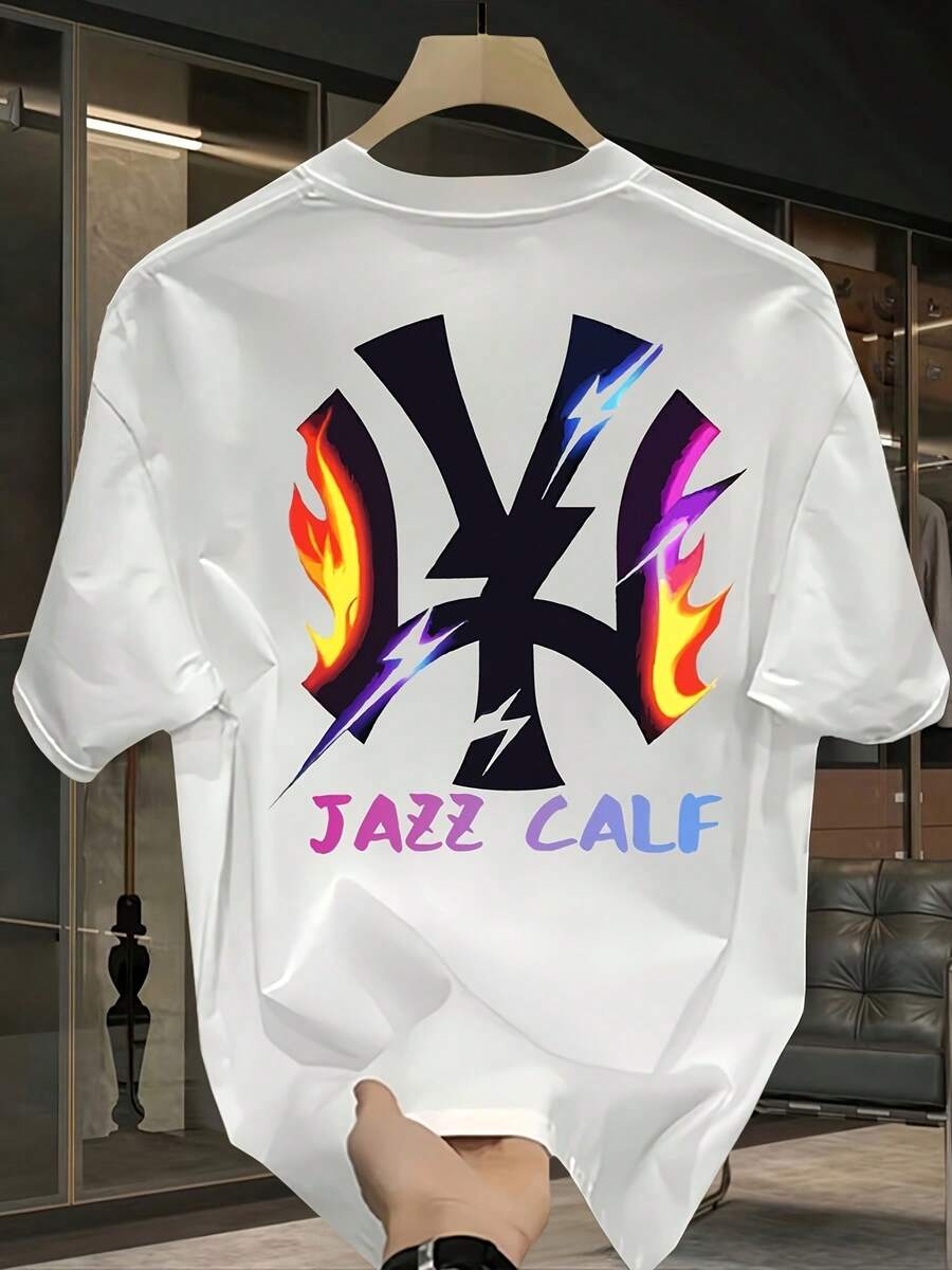 Camiseta de Algodón Puro de Moda con Estampado de Marca, Manga Corta, Talla Grande y Holgada, Versátil y Casual para Hombres en Verano[COD] - Blanco - Ver 1