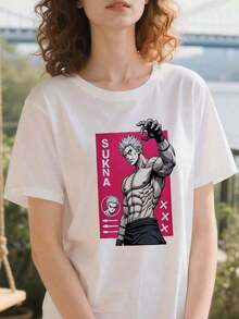 Camiseta , Camiseta con Gráficos de Anime, Ropa Otaku, Unisex, Regalo para Hombres y Mujeres, Ropa Urbana para Fanáticos del Anime Y2k Camiseta Camisa De - Blanco - Ver 3