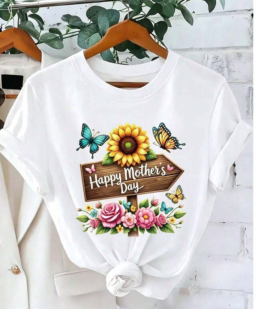 Camiseta Casual de Verano para Mujer HappyDía de la MadreDíaPatrónRedondoCuelloCortoMangaCamisetaParaVacacionesCumpleañosFestividades,DulceYLindoMujeresRegalo,InformalEleganteYA la moda,DulceYLindo,RománticoYElegante-VeranoTops-2026NuevoVacacionesConjuntos de ropaMujeres-Día de la MadreDíaCamiseta - Blanco - Ver 1