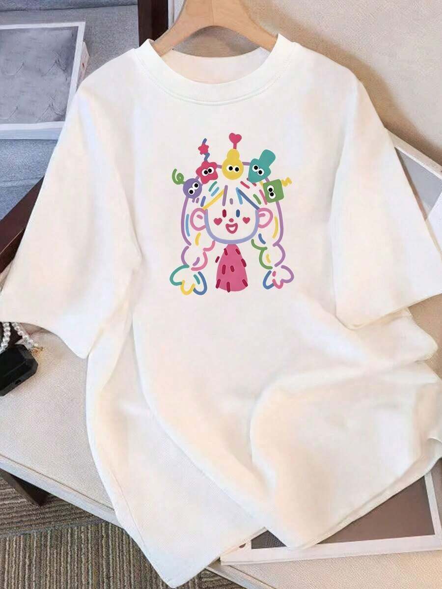 New Pure Cotton T-Shirt, Women's Short Sleeve T-Shirt With Unique Design And Print, New Loose Fit Mid-Sleeve T-Shirt For Students, Versatile Casual Printed T-Shirt For Women - High Quality - 白色 - 查看 1
