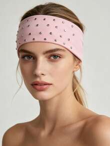 1 pieza Diadema elástica con decoración de remaches, accesorio para el cabello de estilo punk de unicolor y ancho, adecuado para uso diario, deportivo y de fiesta - Multicolor - Ver 5