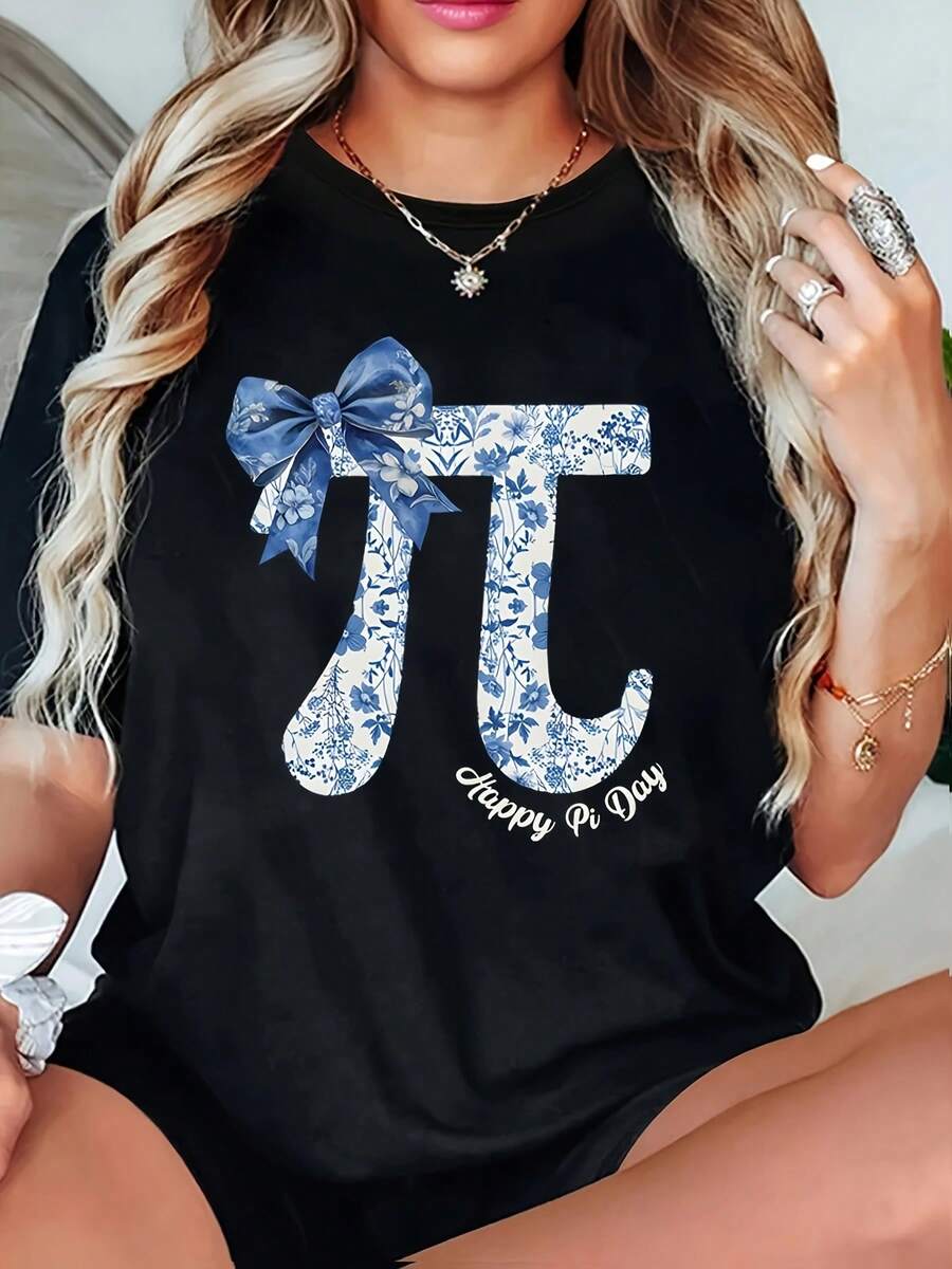 Women's T-Shirt, 100% Pure Cotton, Bohemian Style, With Artistic Floral Print, Casual, Basic, Short Sleeve, Fashionable. Women's T-Shirt With Vintage Bohemian Pattern, 100% Cotton, Soft, Breathable, Round Neck, Short Sleeve, Urban Boho Style. - 黑色 - 查看 1