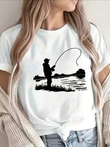 2026 Short Sleeve T-Shirt, Lightweight And Durable, Fisherman Design, Suitable For Outdoor Activities And Casual Wear, Unisex, Ideal For Camping, Fishing Or Everyday Use. - 白色 - 查看 7